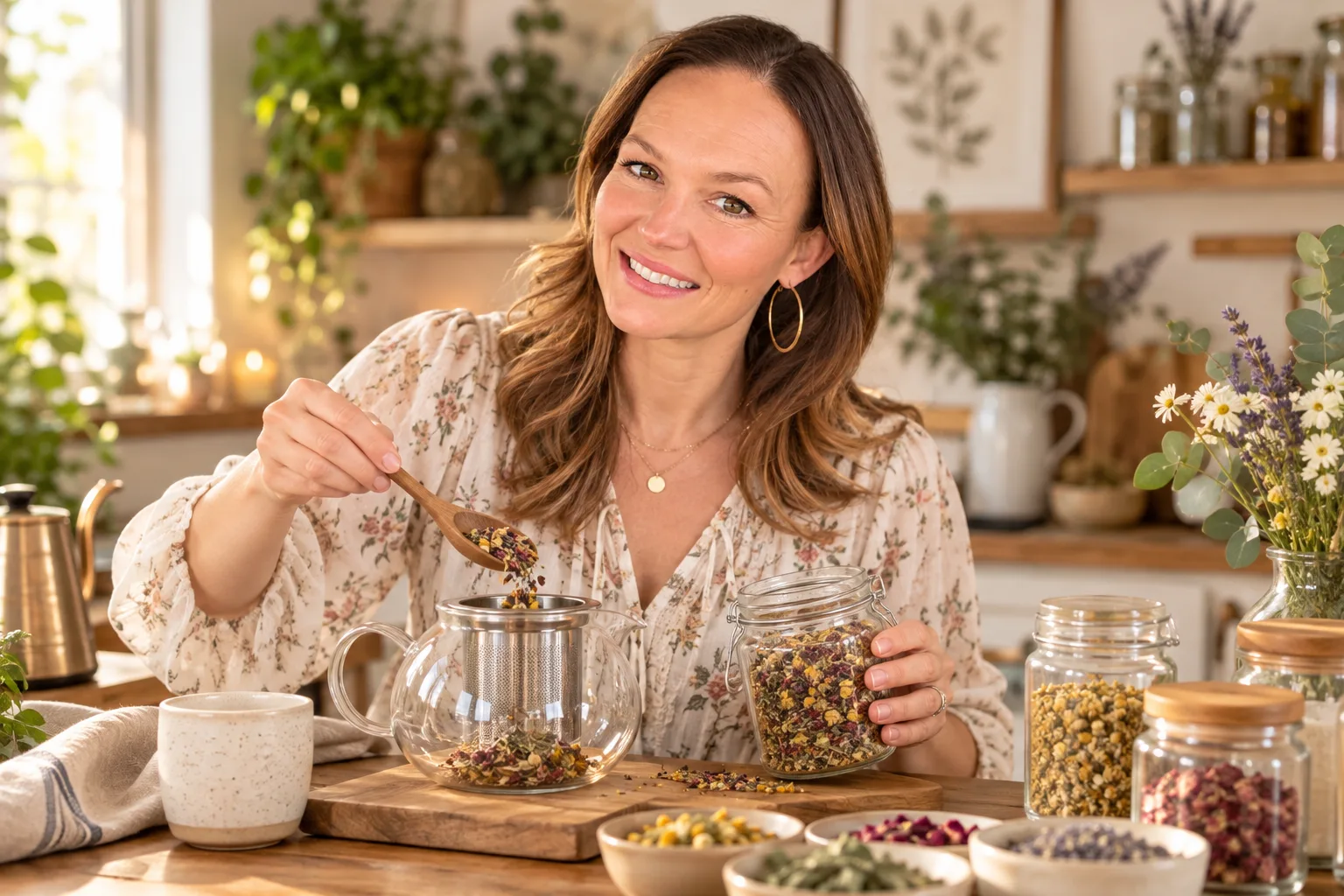 Rebecca Sullivan hand-crafting organic postpartum herbal remedies, teas, and botanicals