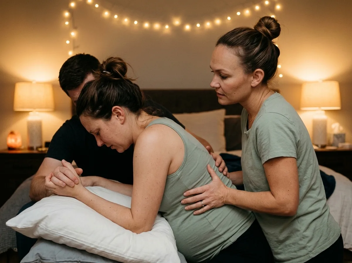 Rebecca Sullivan providing continuous hands-on birth and labor doula support in Tri-Cities, WA